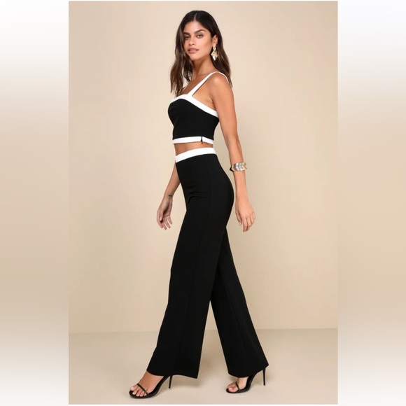 Lulus Set for Perfection Black White Color Block Two Piece Jumpsuit Size Small - Picture 3 of 13